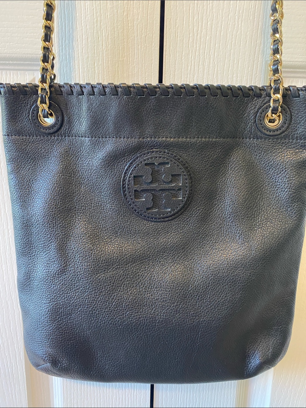 Tory Burch Marion Black Leather Chain Shoulder Tote Bag Gold Hardware - Picture 2 of 13